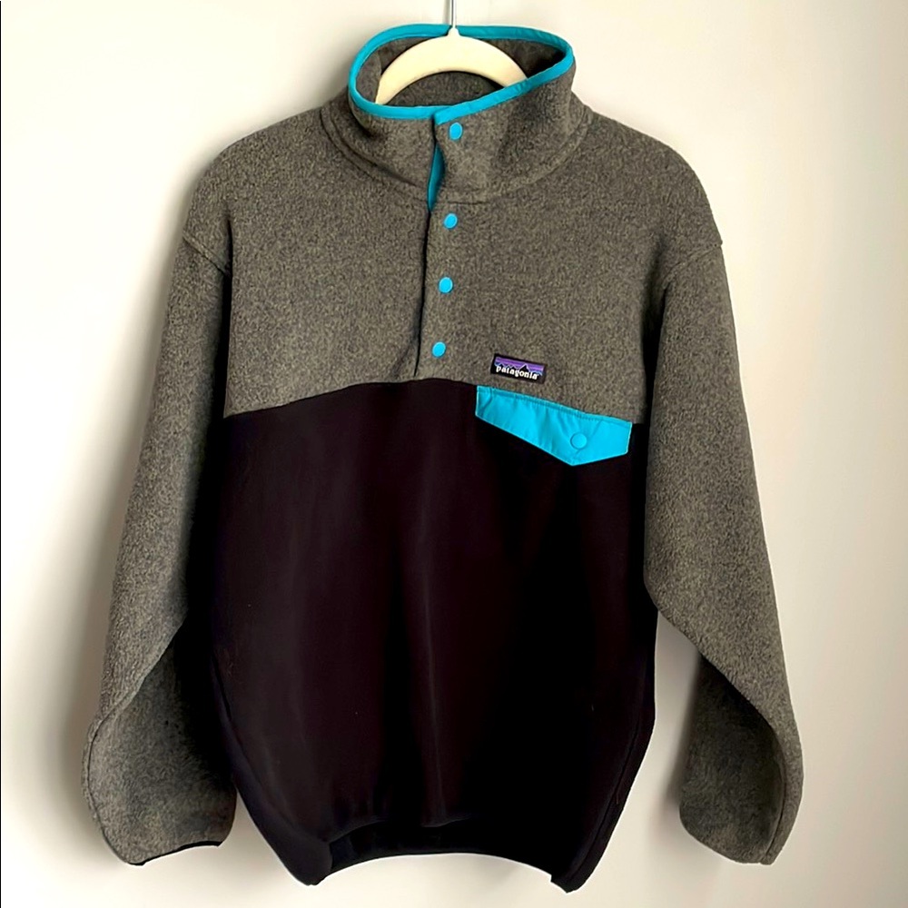 Patagonia Men's Grey and Black Synchilla Snap Fleece Pullover Fleece Size XS